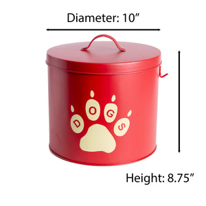 Red Paws Dog Decorative Canister with Bowl and Scoop | Pet Food and Treat Container Storage Set | Airtight Lids | Fit's Up to 10 lbs of Treats or Food