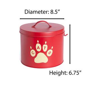 The PetSteel Red Paws Cat Canister Set with Bowl and Scoop | Pet Food and Treat Container Storage Set | Tight Fitting Lids | Kitchen Counter Treat Jar with Scoop