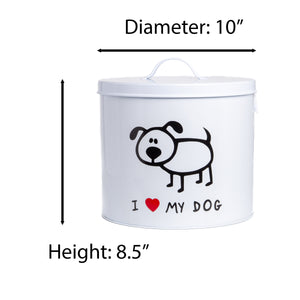 The PetSteel White I Love Dog: Decorative Canister with Bowl and Scoop | Pet Food and Treat Container Storage Set | Airtight Lids | Fit's Up to 10 lbs of Treats or Food | Pet Treat Jar (PGSTN-03D)