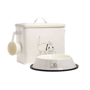 Cream Colored Cute Dog Canister with Bowl and Scoop | Simple but Useful Dog Food Storage Container with Scoop and Bowl | Dog Canister Set with an Unique Scoop for Storing up to 4lbs of Dog Treats/Food