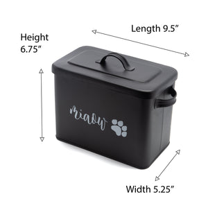The PetSteel Black Stylish Cat Decorative Canister with Bowl & Scoop | Pet Food and Treat Container Storage Set | Fits up to 3lbs of Cat Food Small