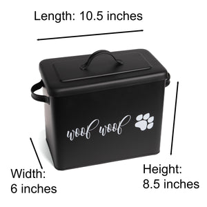 The PetSteel Sexy Black Woof with Paws Decal Dog Canister with Bowl and Scoop | Simple but Useful Dog Food Storage Container with Scoop and Bowl | Dog Canister Set with an Unique Scoop for Storing up to 4lbs of Dog Treats/Food