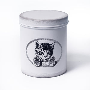 The PetSteel | Antique White Treats Jar | Sturdy Cat Treat Jar with Cute Cat Design | Tight Fitting Lids | Pet Food Container | Fit's Up to 2lbs of Treats