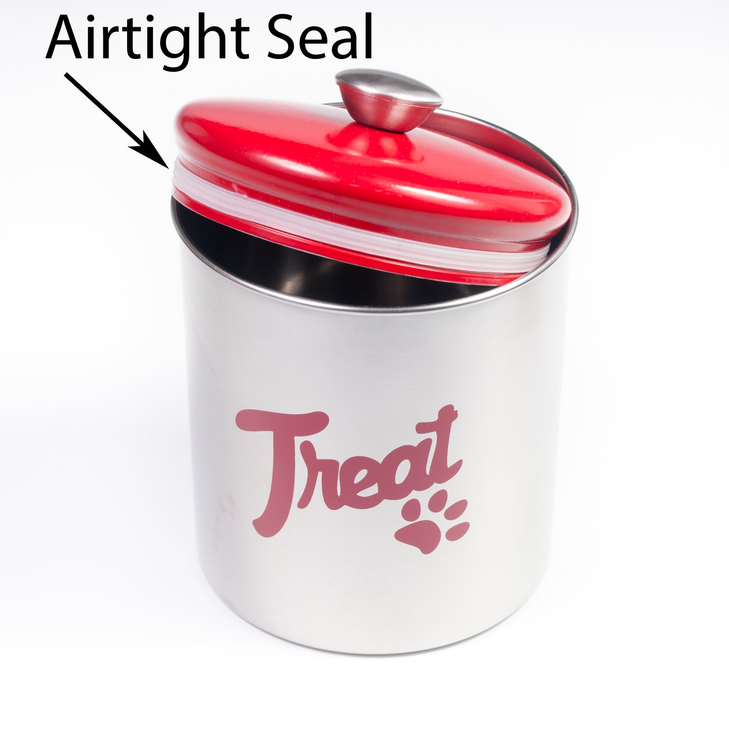 The PetSteel | Stainless Steel Treats Jar with Red Lid | Fits up to 2lbs of Pet Treats | Tight Fitting Lids | Great Way to Display and Store Your Dog or Cat's Food