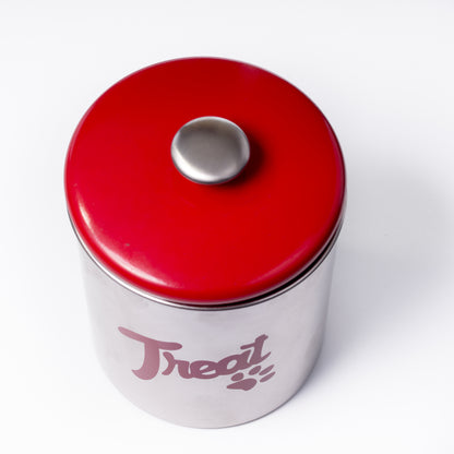 The PetSteel | Stainless Steel Treats Jar with Red Lid | Fits up to 2lbs of Pet Treats | Tight Fitting Lids | Great Way to Display and Store Your Dog or Cat's Food