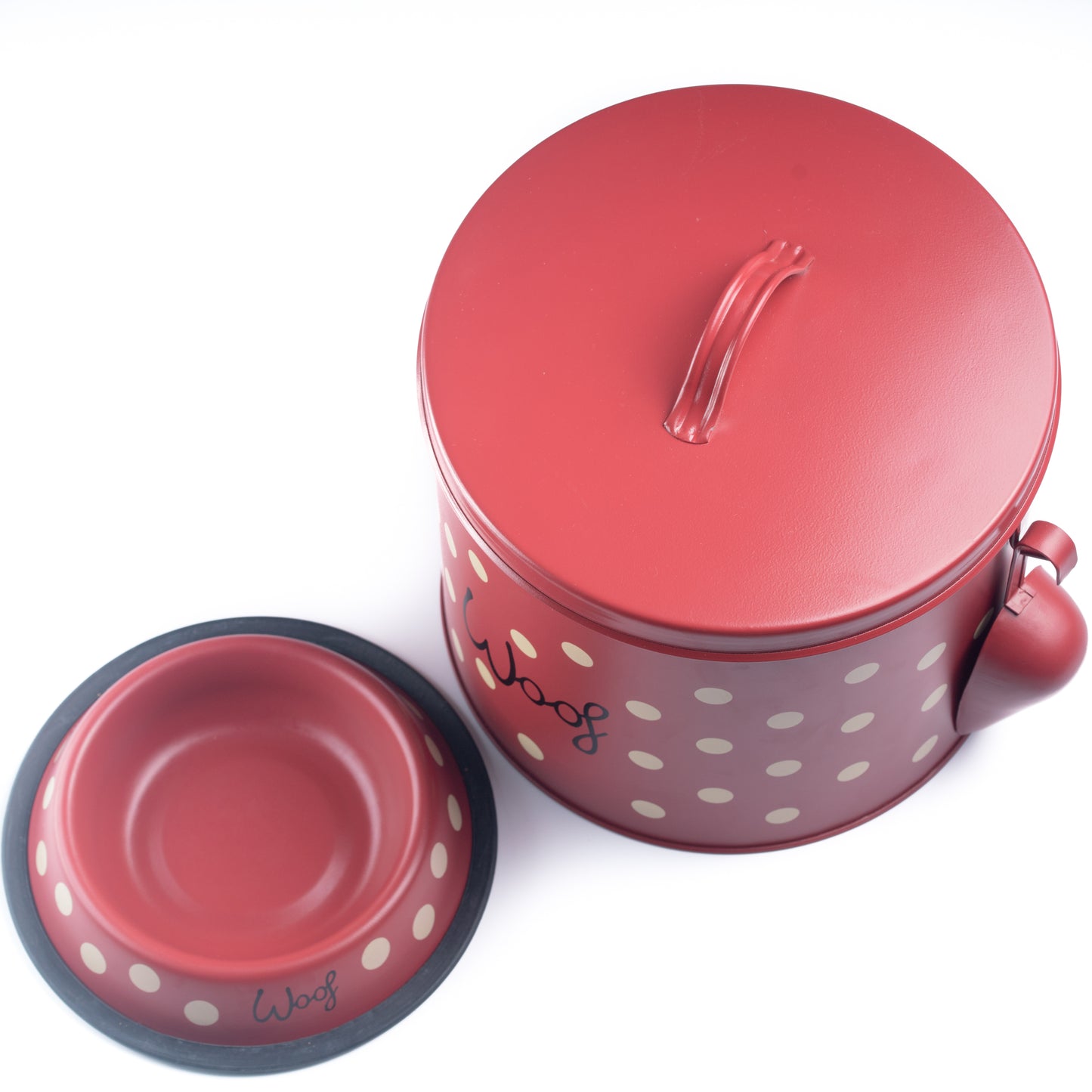 Red Polka Dot Dog Decorative Canister with Bowl and Scoop | Pet Food and Treat Container Storage Set Red | Airtight Lids | Fit's Up to 10 lbs of Treats or Food